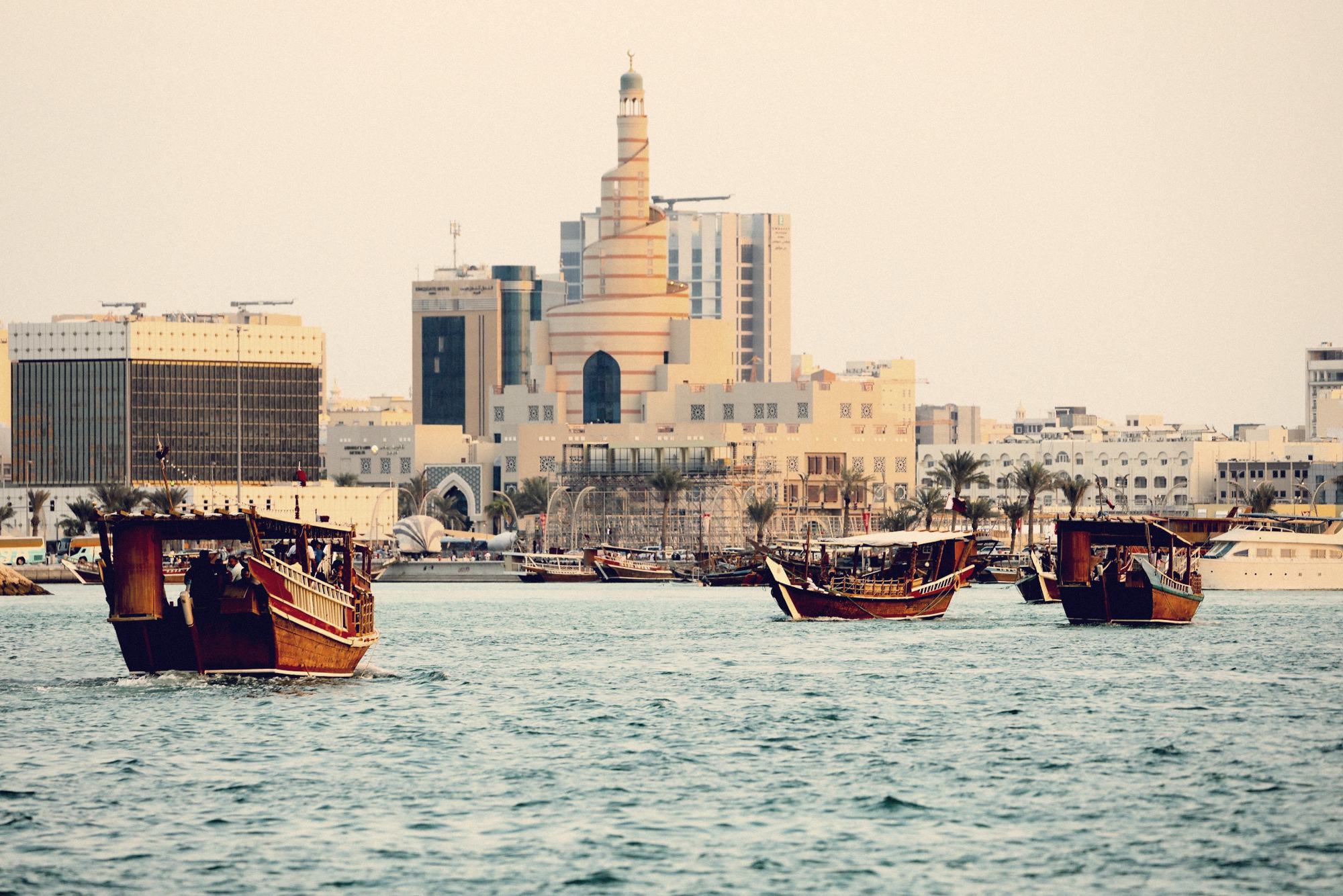 Dhows on Doha Bay with the Fanar behind